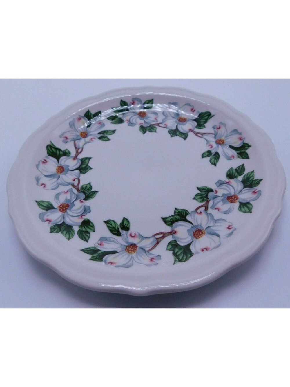 Syracuse China Plate Floral White Green Leaves Botanical Design Trimmed